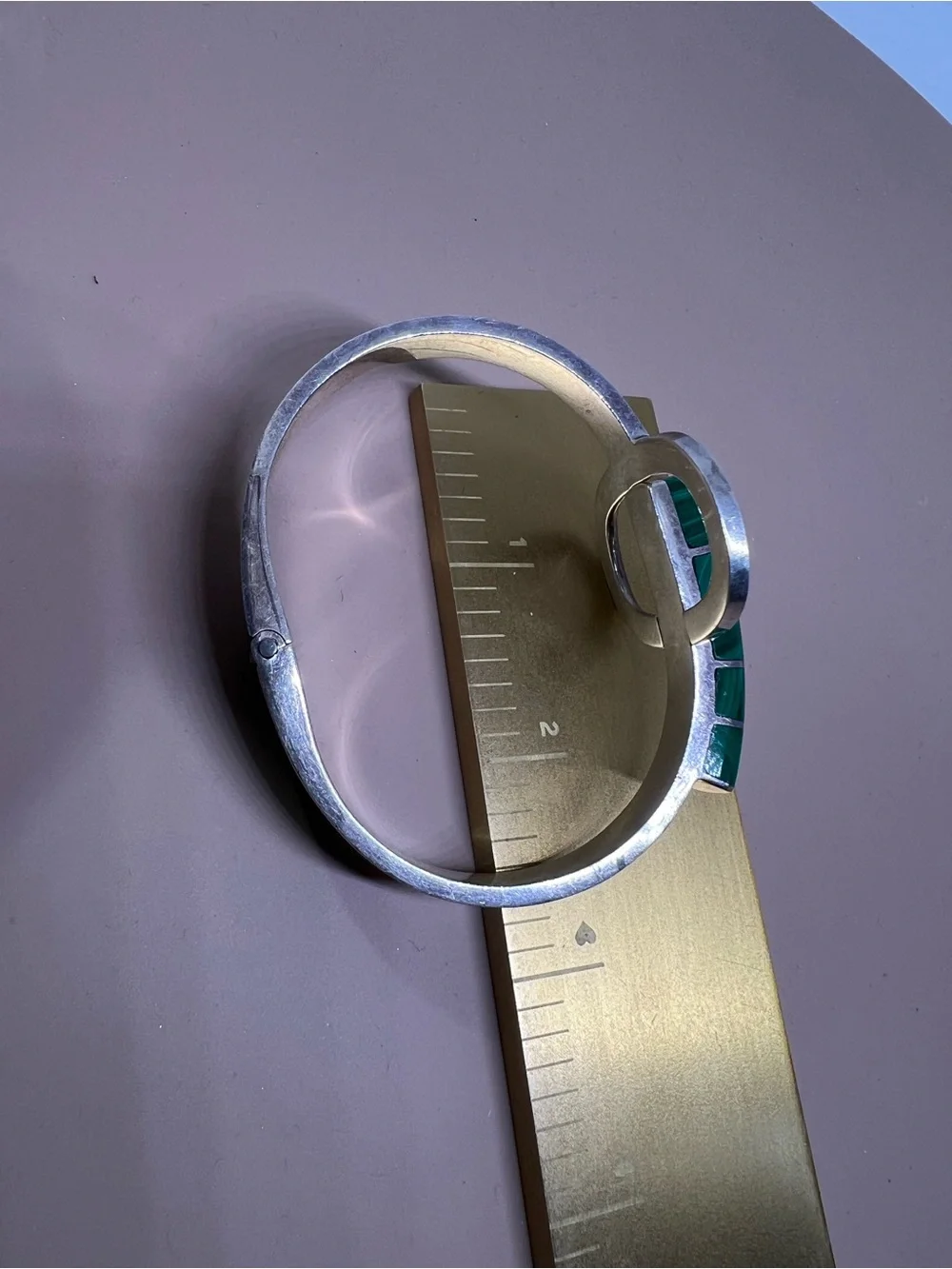 950 Silver Cuff Bracelet with Green Malachite Inlay